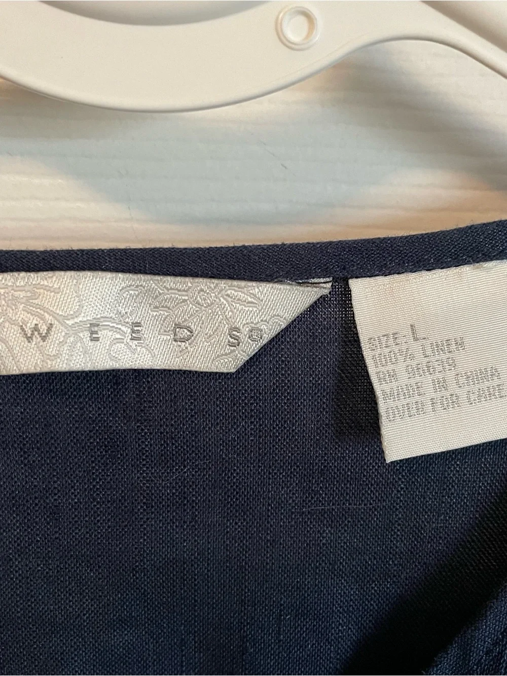 Vintage Tweeds Linen Tunic Blouse L Navy Blue Pintuck Button Front